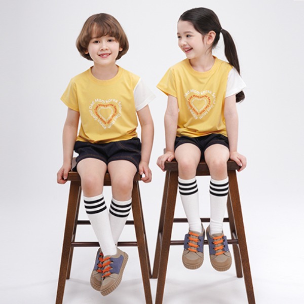 LG 2314 하트노랑 티셔츠 어린이집하복 여름활동복 유치원원복(기관만주문가능)