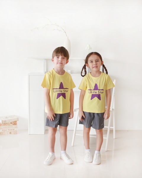 리틀스타 옐로우 티셔츠 세트 어린이집 활동복 원복 어린이날 선물용티