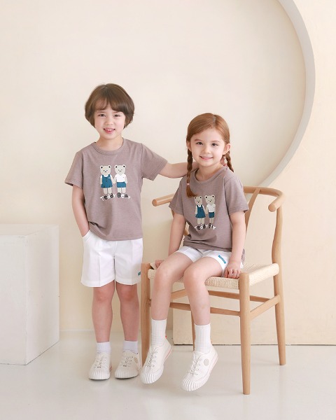테디베어 코코아색 기능성 티셔츠 세트 어린이집 활동복 원복 어린이날선물용티