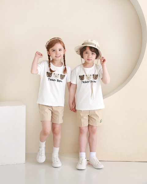 테디베어 아이보리색 기능성 티셔츠 세트 어린이집 활동복 원복 어린이날선물용티