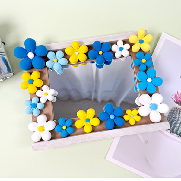 T DIY 방과후만들기 클레이 꽃송이 거울 액자 만들기 1인용