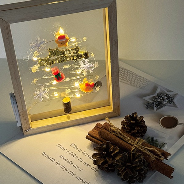 T DIY 방과후만들기 LED 크리스마스 트리 원목 액자 만들기 1인용
